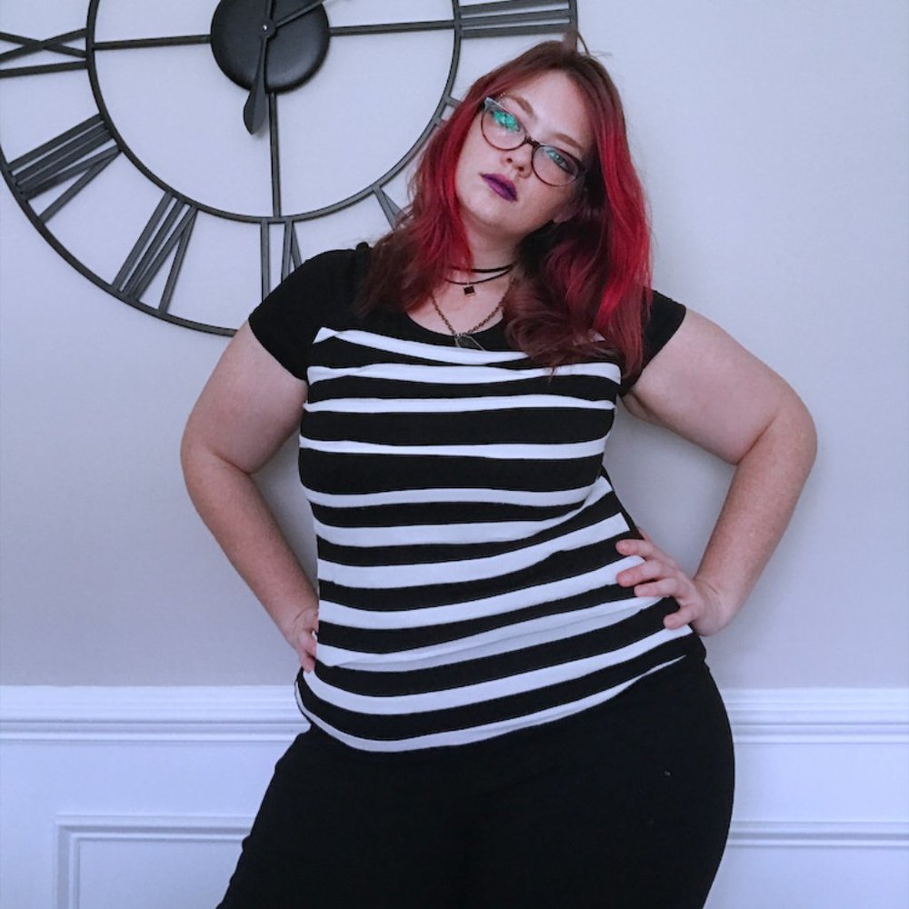 Chico's Black and White Striped Top